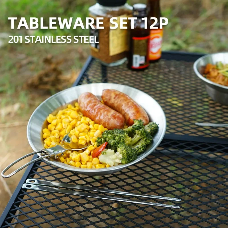 Camping Cooking Dining Set - 12PCS 휴대용 야외 식기 세트 (캠핑,