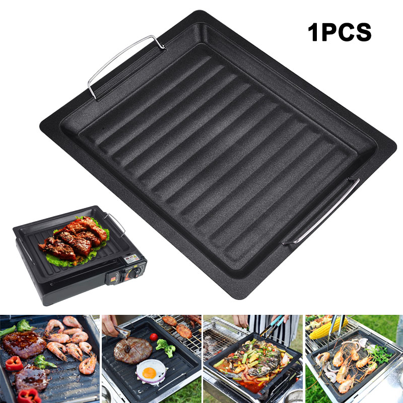 Camping Hiking Cooking - 야외용 두꺼운 사각 그릴 팬, 손잡이