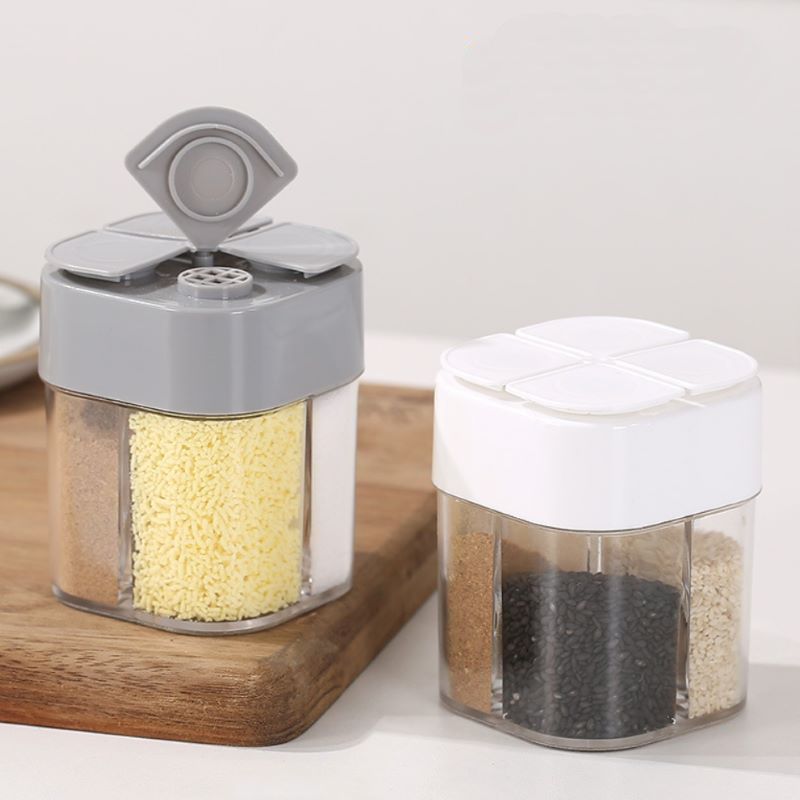 Camping Cooking Container - 뚜껑이 있는 4-In-1 투명한 향신료 디스펜서