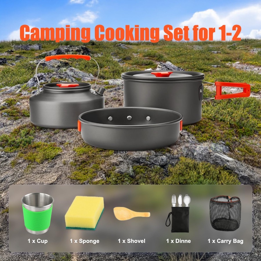 캠핑용 조리 도구 세트: 35온스 논스틱 냄비 + 59 - Camping Hiking Cooking 리뷰 및 가격