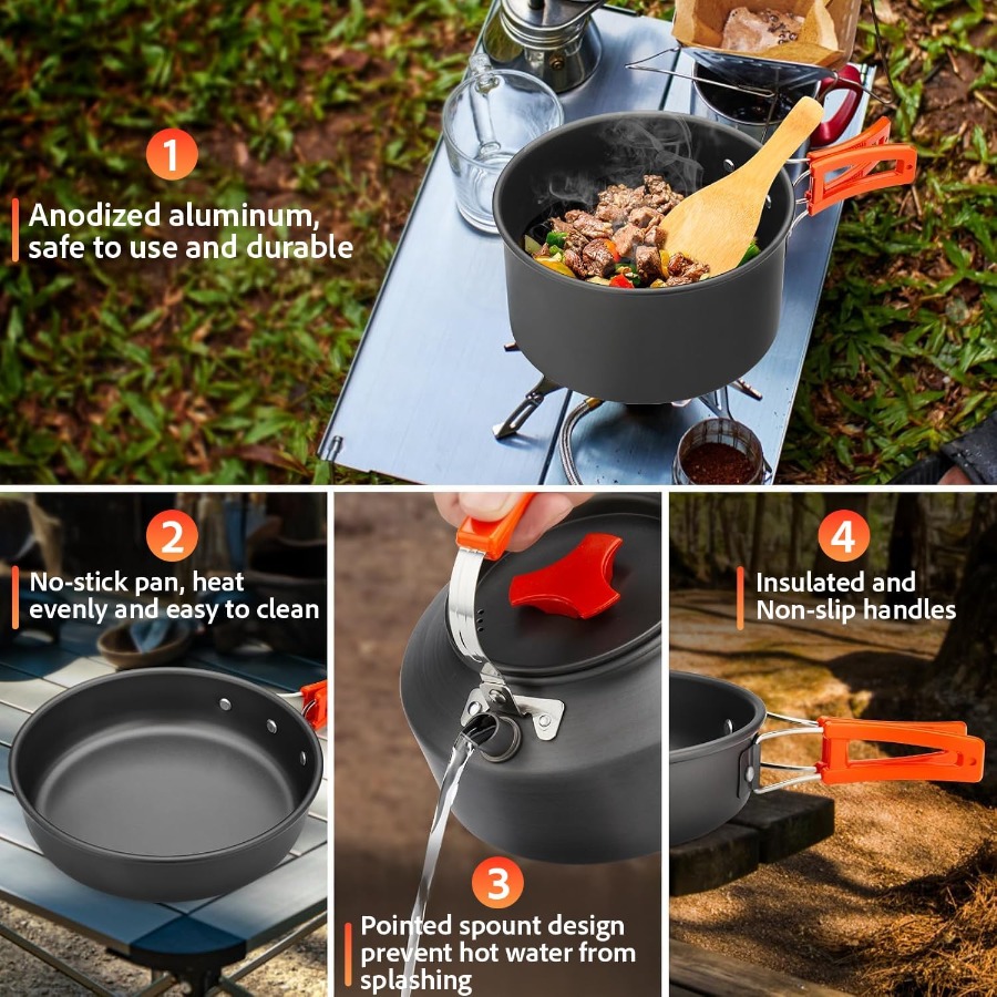 캠핑용 조리 도구 세트: 35온스 논스틱 냄비 + 59 - Camping Hiking Cooking 리뷰 및 가격